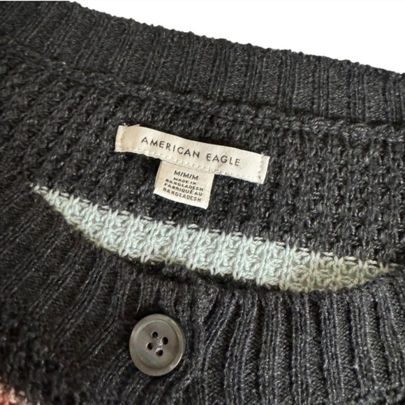 American Eagle striped 4 button henley cotton knit oversized sweater top medium - Picture 6 of 13